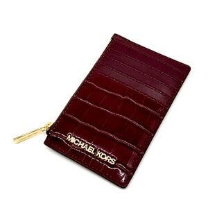 Michael Kors Medium Logo Card Case Wallet Ox Blood Multi